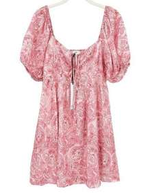 NSR Womens Paisley Puff Sleeve Off Shoulder Tie Front Peasant Dress Size M NWT