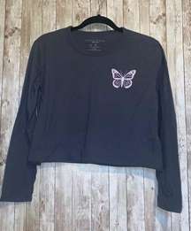 Women's Grayson Threads Black Label Gray Butterfly Love Cropped T-Shirt Size XS