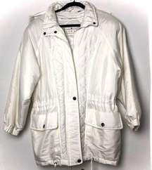 Towne London Fog Puffer Winter Jacket with Fur Lined Detachable Hood White
