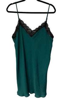 Josie Natori Lingerie Satin Green Lace Trim Chemise Slip Size XL