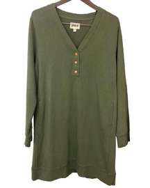 PACT Downtime Henley Dress V-Neck Green Copper Organic Cotton Size XL NWOT