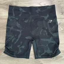 Gymshark High Rise Black Gray Camo Side Scrunch Seamless Bike Shorts Size XL