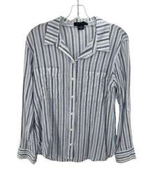 Sanctuary tomboy Striped Boyfriend Button Down Shirts Blue White Size Medium EUC