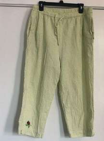 Vintage Lime Green white seersucker capri ladybug crop pants