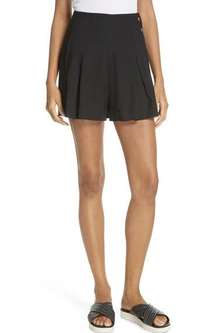 Vince High-Rise Pleat-Front Shorts in Black Size 12