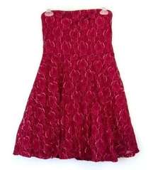 LOVE REIGN Berry Pink Red Rose Floral Lace Strapless Dress JUNIORS 7 - NO BELT