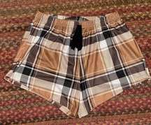 BLACK & BROWN STRETCH PLAID CASUAL LOUNGE SHORTS