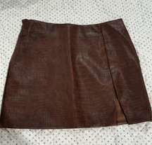 brown leather snake skin mini skirt