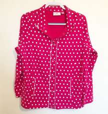 QUACKER FACTORY Snap Front French Terry Pink & White Polka Dot Jacket, M