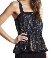 Derek Lam Peplum Top Nightshade Rio de Janeiro Black Multi Size L MSRP $295.00