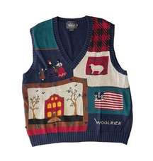 Woolrich School Flag V-Neck Sweater Vest Medium