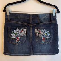 Vintage 1990s Y2K Ed Hardy Denim Mini Skirt Studded Embroidered Skirt Panther 28