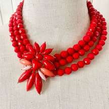 Sugarfix red multi strand flower statement necklace