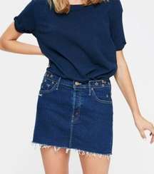 Mother Denim The Vagabond Mini Fray Embroidered Short Blue Jean Skirt 25