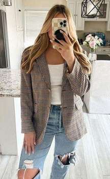 Women's Houndstooth Plaid Blazer Jacket Multicolor Size S