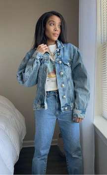 Distressed Denim Jacket 100% Cotton Size 10