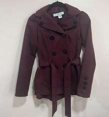 Maroon Double Breasted Lapel Collar Overcoat