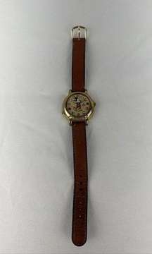 Vintage Lorus Seiko Mickey Mouse Watch Musical It's Small World Brown Band