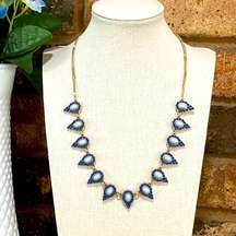 Vintage Blue stone teardrop double strand gold tone necklace