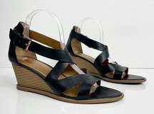 G.H. BASS & CO. Sandal Renae Wedge Heel Strappy Faux Leather Black Women Size 10