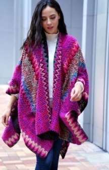 SHIRALEAH DORA CAPE Bright vibrant crocheted colors oversized shawl cardigan NWT