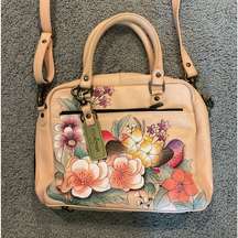 Anuschka Vintage Garden Tote Bag Pink Leather Flower Satchel Crossbody Purse