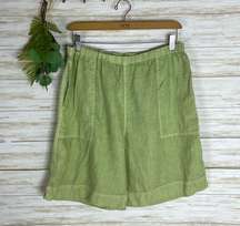 Vintage Avocado Green Linen Pull On Bermuda Shorts