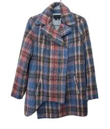 Sachin + Babi Fiction Wool Plaid Asymmetrical Hemline Cozy Coat Size 4