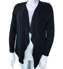 Chicos Travelers Womens Size 2 US 12 L Open Cardigan Waterfall Black Slinky Knit