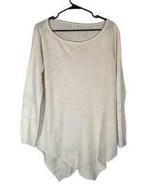 NY & Co White Asymmetrical Hem Long Sleeve Boat Neck Knit Sweater Women Sz M