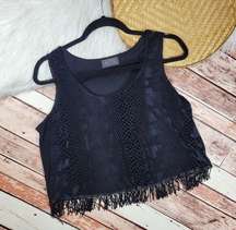 ASTR Snake Skin printed Beaded Fringe Sleeveless Blouse