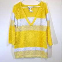 NWT Coldwater Creek Pullover Vneck Sweater wide stripe yellow colorblock