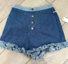 Capulet Denim Jean Short Ruffle High Waist Rise Contrast Boho Feminine Pant NWT