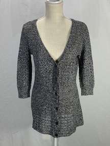 DKNY Loose Knit Deep V neck Black and White Button Cardigan Size Medium