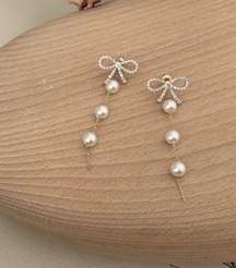 Elegant Bow White Pearl Dangle Drop Earrings for Women