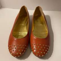 Donna Karan NY DKNY Gold Studded Pumpkin Rust Leather Italy Flats 8.5 NWOT