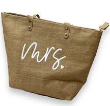 “Mrs” Bridal Canvas Beach Zippered Tote Bag