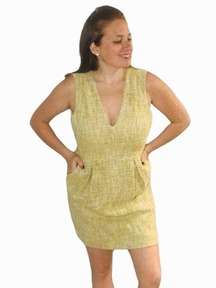 ADAM BY  TWEED YELLOW SLEEVELESS V NECK DRESS WOMENS SIZE 6 $425