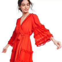 NWOT Angel Sleeve Ruffle Tiered Midi Chiffon Dress