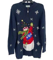 Quacker Factory Winter Christmas Snowman 1/4 Zip Sweater Womens Size Medium