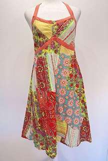 Pura Vida Lightweight Patchwork Boho Paisley Print Halter Neckline Sundress S