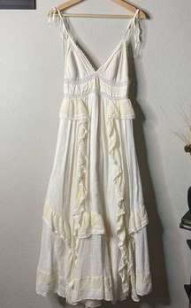 Ulla Johnson Dress Lace Ruffle Bardot Maxi Dress in Ivory Size 2