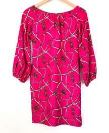 Britt Ryan Silk Bright Pink Equestrian Horse Bit Gold Chain Derby Dress Size 0