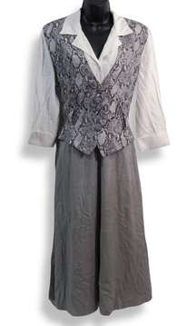 Vintage White Gray Snakeskin Vest Collared Skirt  Dress