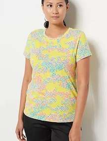 JASON WU ROUND NECK FLORAL YELLOW BLUE SHORT SLEEVE TEE SHIRT S