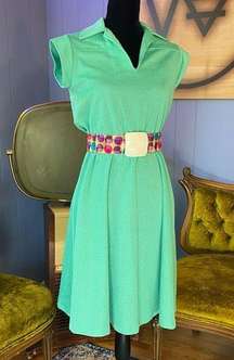 Vintage Queens Row Mint Green Collared V Neckline Midi Dress