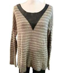 WOMEN’S Vintage Havana gray stripe elbow patch sweater