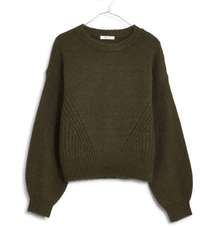 Sweater Wool-Blend Wedge Crewneck Knit Pullover Green M NWT New