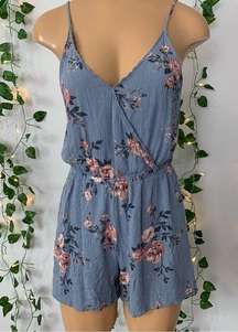 L.A Hearts Blue Floral Rose Spaghetti Strap Romper Size Small