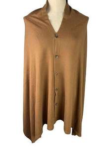 One Size Missy Joan Rivers Brown Poncho Cape Sweater Button Up